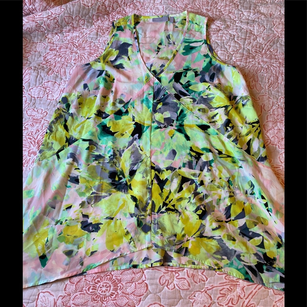 Harper & Liv Multi Water Colored Flowing Plus Size Sleeveless Blouse